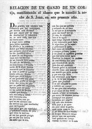 RELACION DE UN GANZO DE UN CORTIJO, manifestando el chasco que le sucedió la noche de S. Juan en este presente año