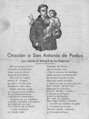 ORACION A SAN ANTONIO DE PADUA que refiere el Milagro de los pajaritos