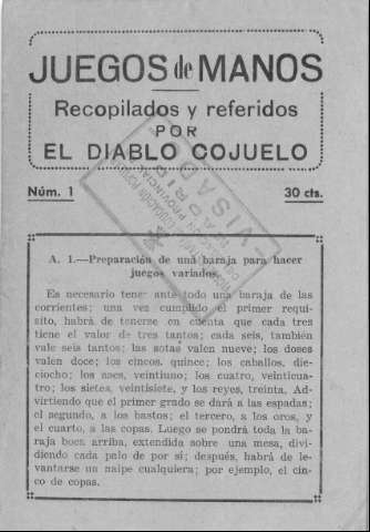 JUEGOS DE MANOS.Recopilados y referidos por EL DIABLO COJUELO