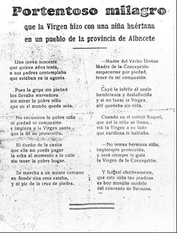Portentoso milagro que la Virgen hizo con una niña huérfana en un pueblo de la provincia de Albacete
