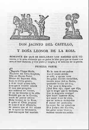 DON JACINTO DEL CASTILLO Y DOÑA LEONOR DE LA ROSA.Romance en que se declaran los amores que tuvieron y la gran violencia que su padre la hizo para que se casase con otro,al cual mataron,y a su padre y suegro,y se salieron de su patria