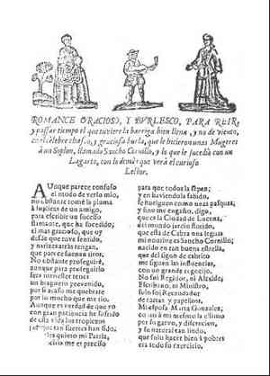 ROMANCE GRACIOSO Y BURLESCO PARA REIR y passar el tiempo el que tuviere la barriga bien llena,y no de viento,en el célebre chasco y graciosa burla que le hicieron unas mugeres a un soplón,llamado Sancho Cornillo,y lo que le sucedió con un lagarto,con lo demás que verá el curioso Lector.