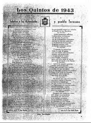 LOS QUINTOS DE 1943 saludan a las Autoridades y pueblo Toresano