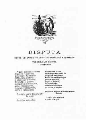 DISPUTA entre un moro y un cristiano sobre los mandamientos de la ley de Dios