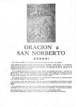 ORACIÓN A SAN NORBERTO. Ochosi