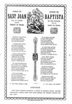 GOIGS EN HONOR DE SANT JOAN BAPTISTA QUI ES VENERA EN SON SANTUARI SITUAT EN LA PARROQUIA DE RIUDAURA BISBAT DE GIRONA