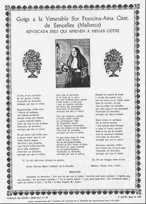 Goigs a la venerable Sor Francina-Aina Cirer de Sencelles Mallorca) Advocada dels qui aprenen a menar cotxe