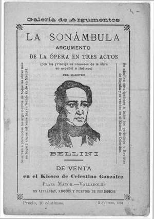 LA SONÁMBULA ARGUMENTO DE LA OPERA EN TRES ACTOS (Con los principales números de la obra en español e italiano)