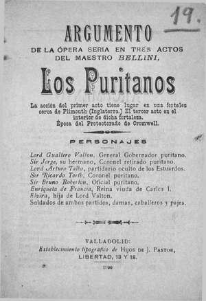 Los puritanos ARGUMENTO DE LA ÓPERA SERIA EN TRES ACTOS