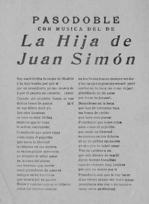 PASODOBLE CON MÚSICA DEL DE LA HIJA DE JUAN SIMÓN