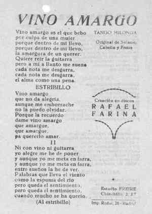 VINO AMARGO TANGO MILONGA