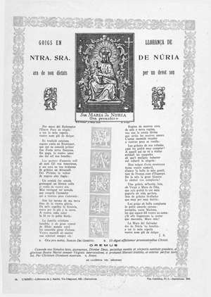 GOIGS EN LLOHANÇA DE NTRA SRA. DE NÚRIA ara de nou dictats per un devot seu