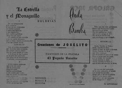 Creaciones de JOSELITO CANCIONES DE LA PELÍCULA El Pequeño Ruiseñor