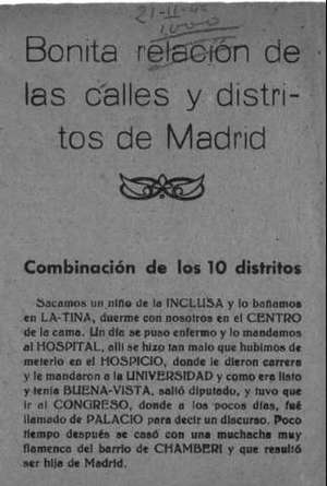 Bonita relación de las calles y distritos de Madrid