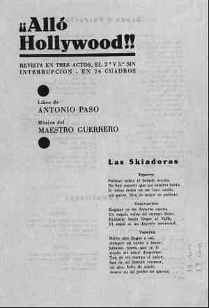 ¡¡Alló Hollywood!!! REVISTA EN TRES ACTOS, EL 2º Y 3º SIN INTERRUPCIÓN EN 24 CUADROS