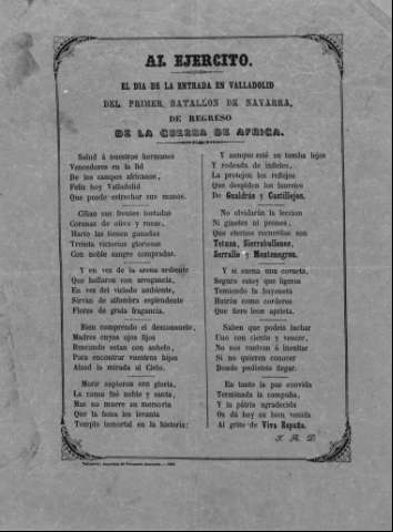 AL EJÉRCITO. EL DÍA DE LA ENTRADA EN VALLADOLid DEL PRIMER BATALLÓN DE NAVARRA, DE REGRESO DE LA GUERRA DE AFRICA