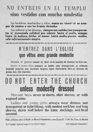 NO ENTREIS EN EL TEMPLO sini vestidos con mucha modestia