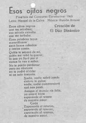 Esos ojitos negros Finalista del Concurso Eurofestival de 1965