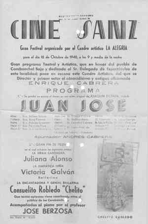 CINE SANZ presenta el drama en tresa actos JUAN JOSÉ