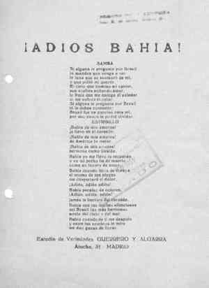 ¡ADIÓS BAHÍA! SAMBA