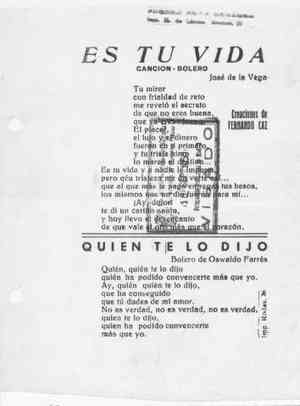 ES TU VidA. CANCIÓN-BOLERO