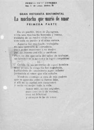 GRAN HISTORIETA SENTIMENTAL La muchacha que murió de amor PRIMERA PARTE