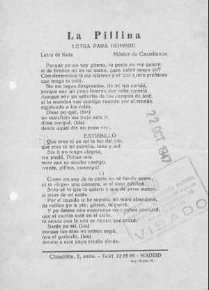 La Pillina LETRA PARA HOMBRE