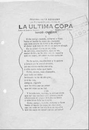 LA ÚLTIMA COPA. TANGO-CANCIÓN