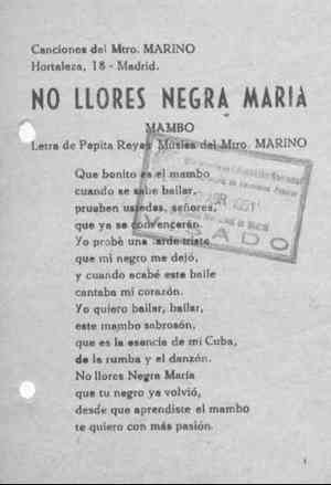 NO LLORES NEGRA MARÍA MAMBO