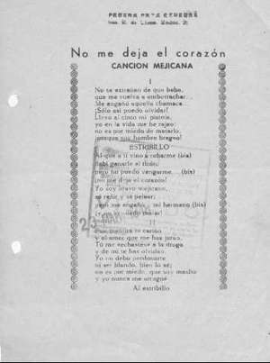 No me deja el corazón CANCIÓN MEJICANA