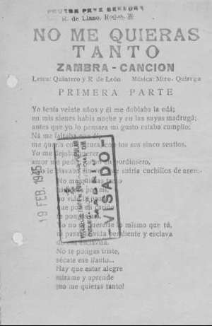 NO ME QUIERAS TANTO ZAMBRA-CANCIÓN PRIMERA PARTE