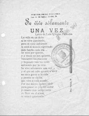 Se vive solamente UNA VEZ