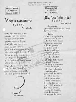 VOY A CASARME Bolero / ¡OH, SAN SEBASTIÁN! Bolero