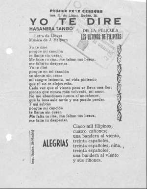 YO TE DIRÉ Habanera Tango, de la película Los últimos de filipinas / ALEGRIAS