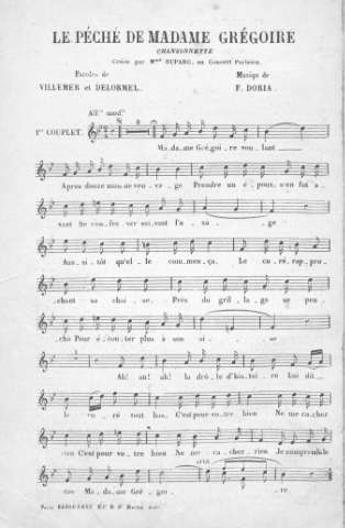 LE PÉCHÉ DE MADAME GRÉGOIRE.Chansonnette