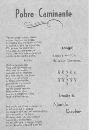 POBRE CAMINANTE.Tango