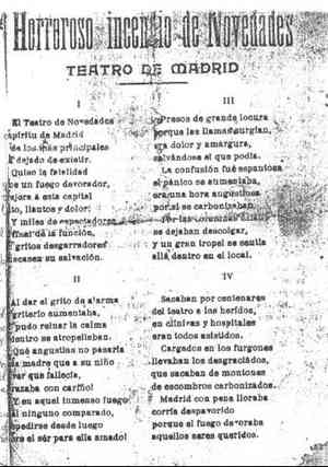 HORROROSO INCENDIO DE NOVEDADES.Teatro de Madrid.
