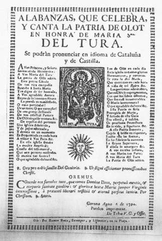 ALBANZAS, QUE CELBRA, Y CANTA LA PATRIA DE OLOT EN HONRA DE MARIA SEÑORA DEL TURA.