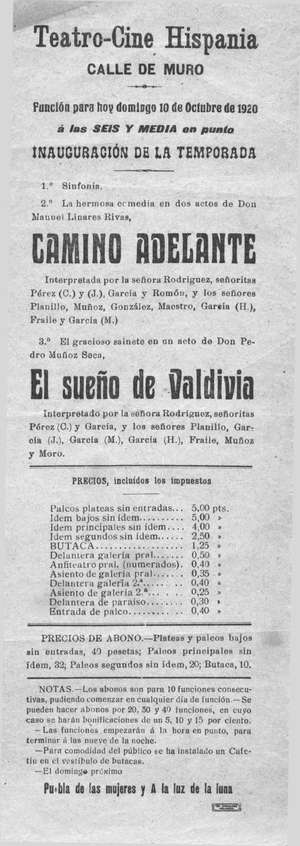 Teatro-Cine Hispania. CAMINO ADELANTE