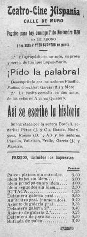 Teatro-Cine Hispania. ¡PidO LA PALABRA!