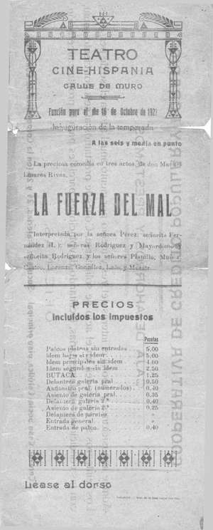 Teatro Cine-Hispania. LA FUERZA DEL MAL.