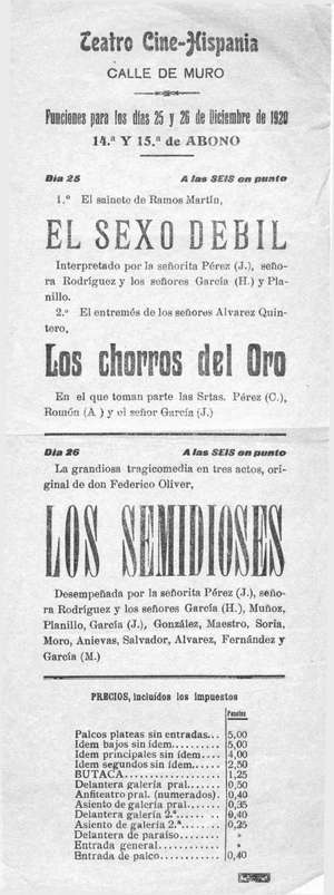 Teatro-Cine Hispania. EL SEXO DEBIL