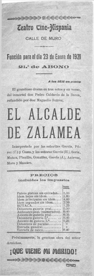 Teatro-Cine Hispania. EL ALCALDE DE ZALAMEA