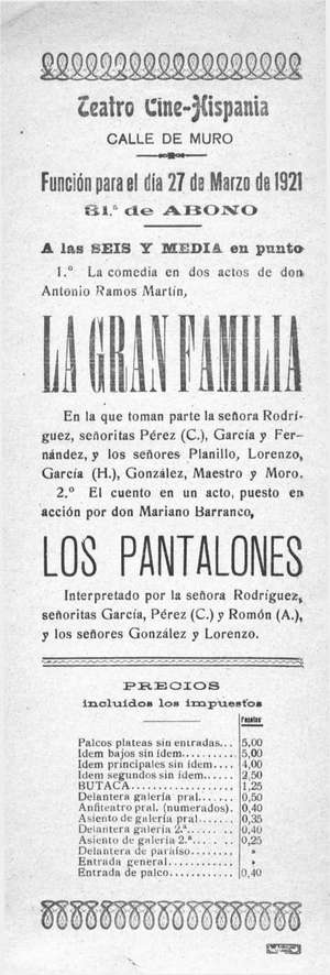 Teatro-Cine Hispania. LA GRAN FAMILIA