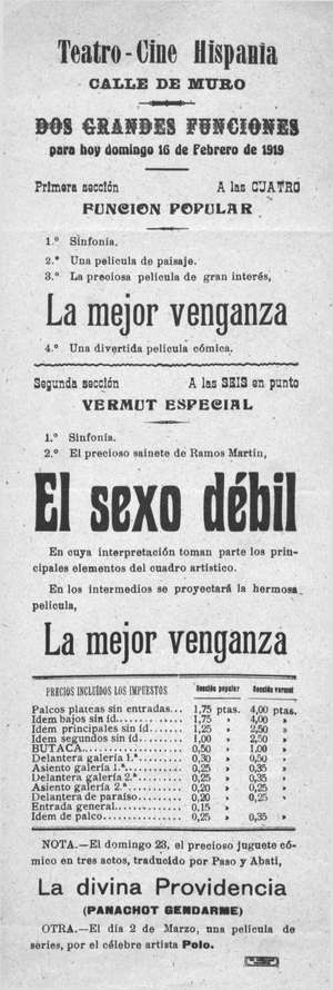 Teatro-Cine Hispania. EL SEXO DÉBIL