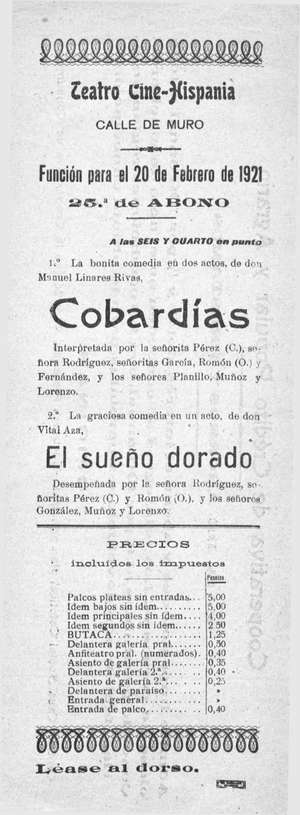 Teatro-Cine Hispania. COBARDÍAS