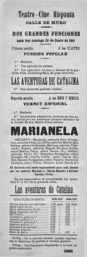 Teatro-Cine Hispania. LAS AVENTURAS DE CATALINA
