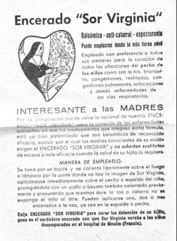 ENCERADO 'SOR VIRGINIA',  balsámico-anticatarral-espectorante