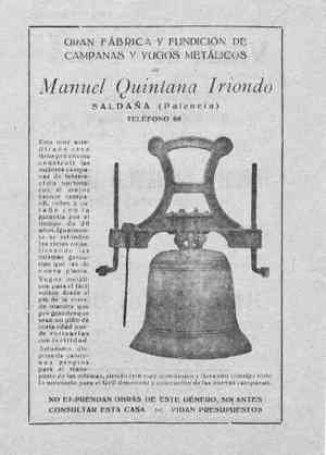 GRAN FÁBRICA Y FUNDICIÓN DE CAMPANAS Y YUGOS METÁLICOS DE MANUEL QUINTANA IRIONDO.