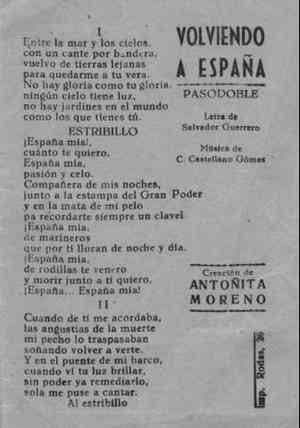 VOLVIENDO A ESPAÑA. Pasodoble